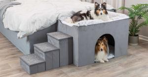 Harvey bädd med grotta och trappa, 154x60x60 cm, grå/vit-svart