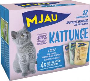 Mjau kattunge lax, nöt, kyckling i gelé multipack 12x85g
