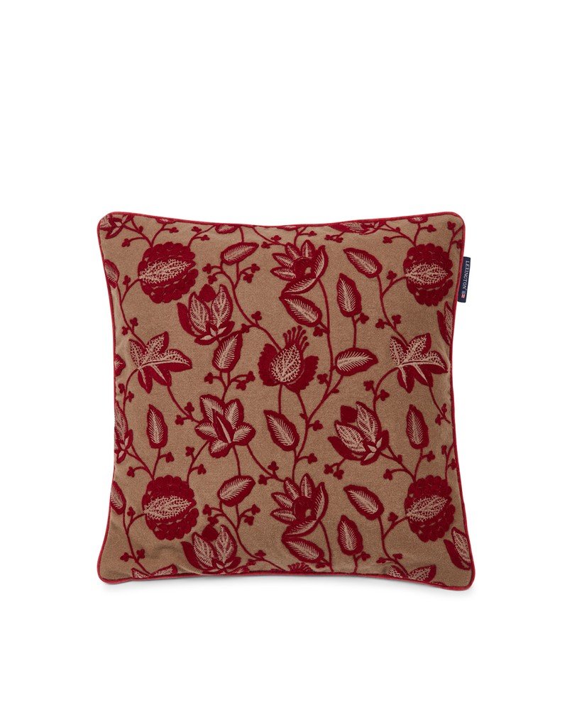Flower embroidered Wool mix Pillow Cover - 50x50