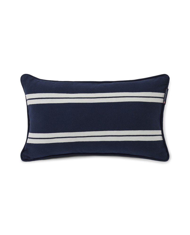 Small side striped Twill Pillow - Organic Cotton Dark Blue/White