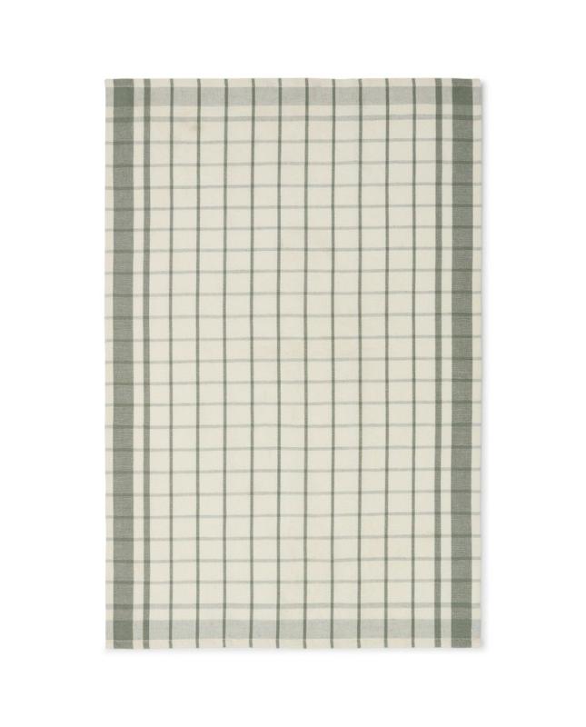 Checked Kitchen Towel - White/green Linen Cotton