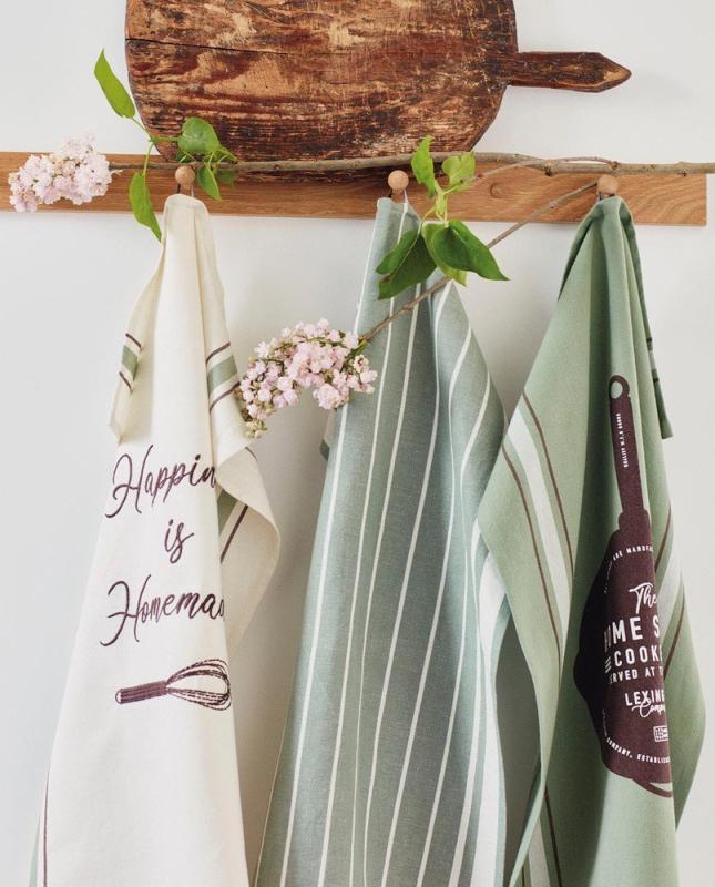 Striped Kitchen Towel - Green/white Linen/Cotton