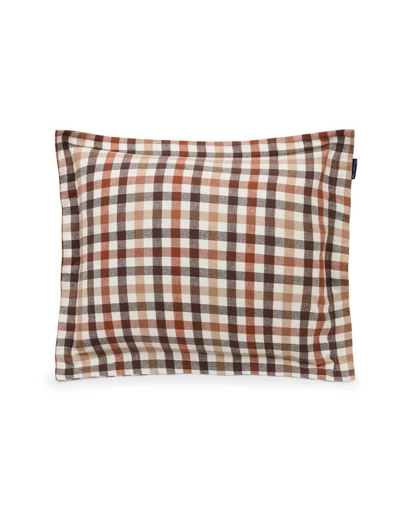 Rust brown/white checked cotton flannel Pillowcase - 50x60