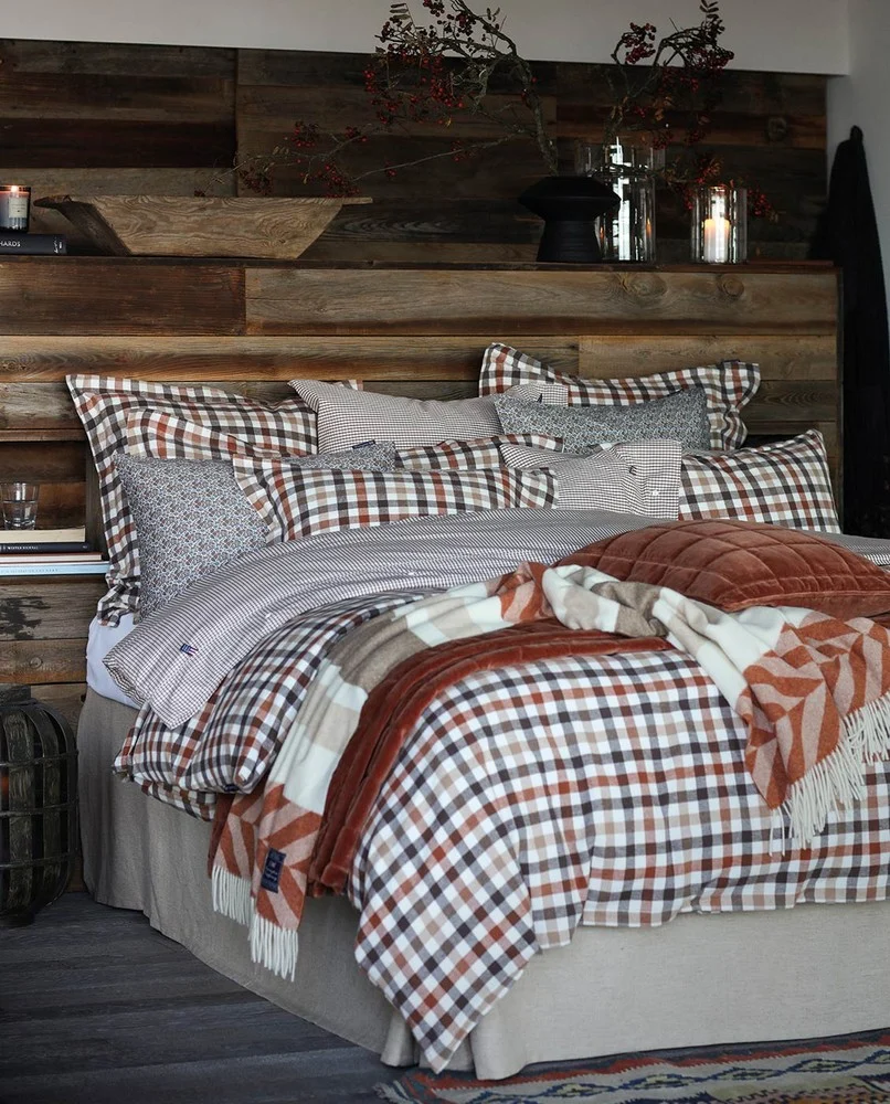 Rust brown/white checked Cotton flannel Duvet Cover - 150x210