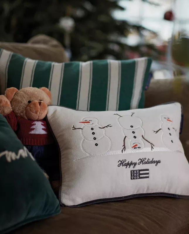 Pillow Snowmen embroidered - cotton/velvet white