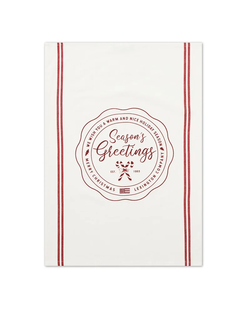 Kökshandduk Kitchen Towel seasons greatings - printed organic cotton white/red
