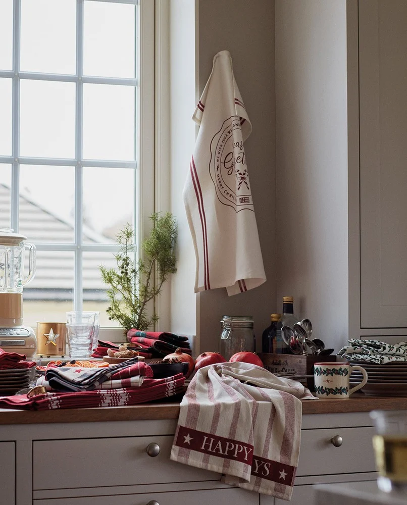 Kökshandduk Terry Kitchen Towel - striped cotton beige/red