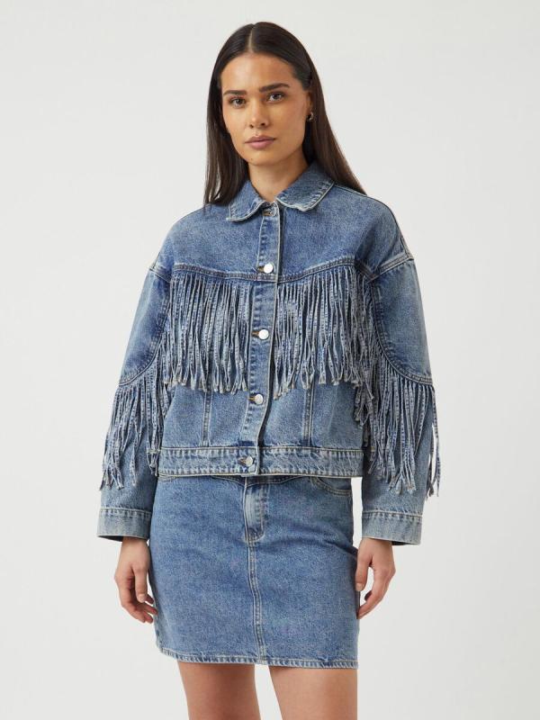 YASAIKO LS DENIM FRINGE JACKET