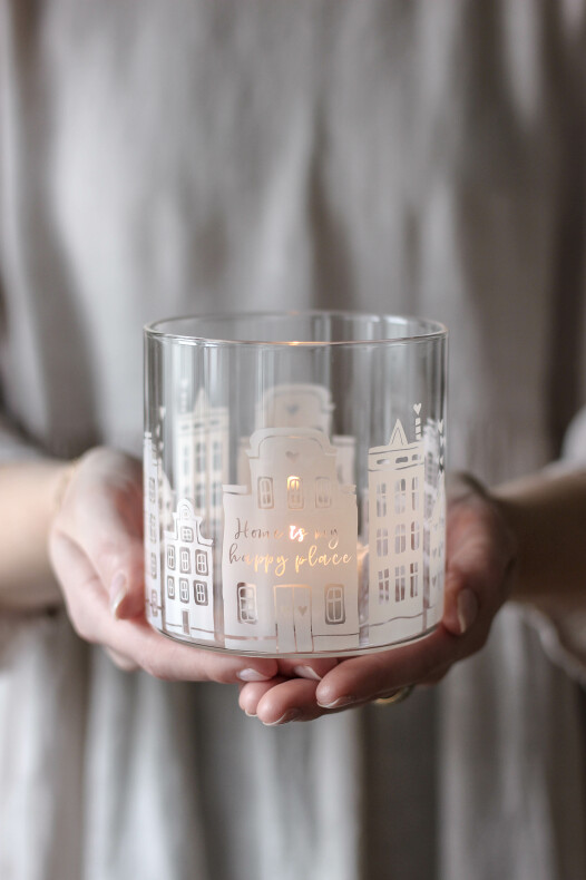 Ljuslykta Home is my happy place - H10 D10 cm