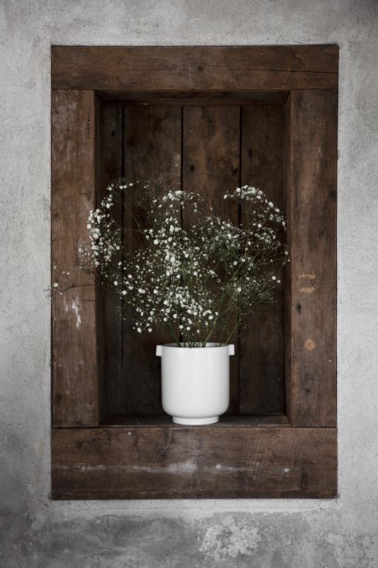 Kruka med öra-vit sand-19,5x22,5