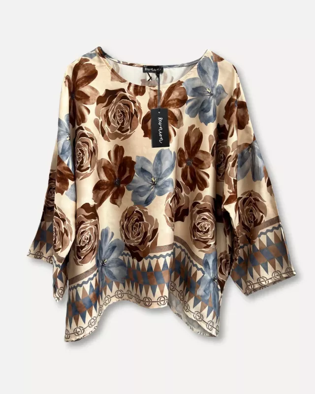 Fiori Rose top - Brown/denim