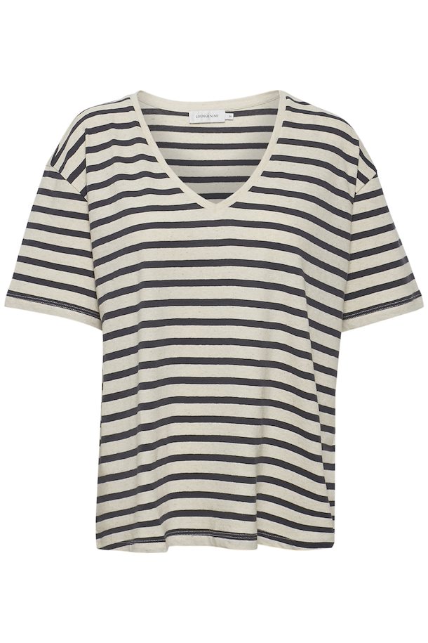 Kya T-shirt - navy oat stripe