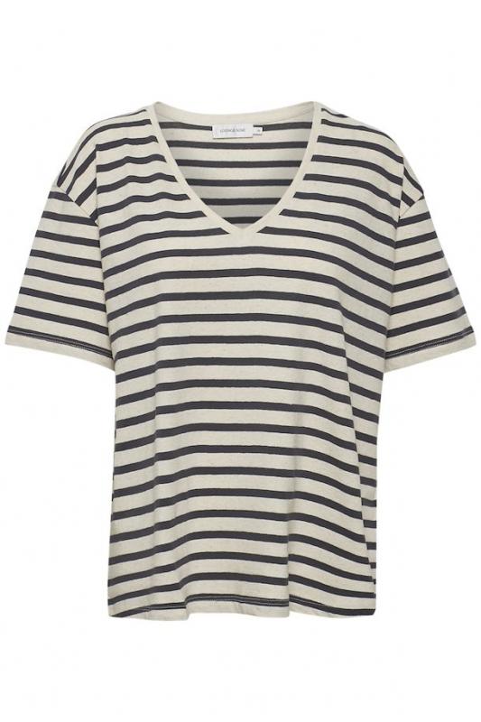 Kya T-shirt - navy oat stripe