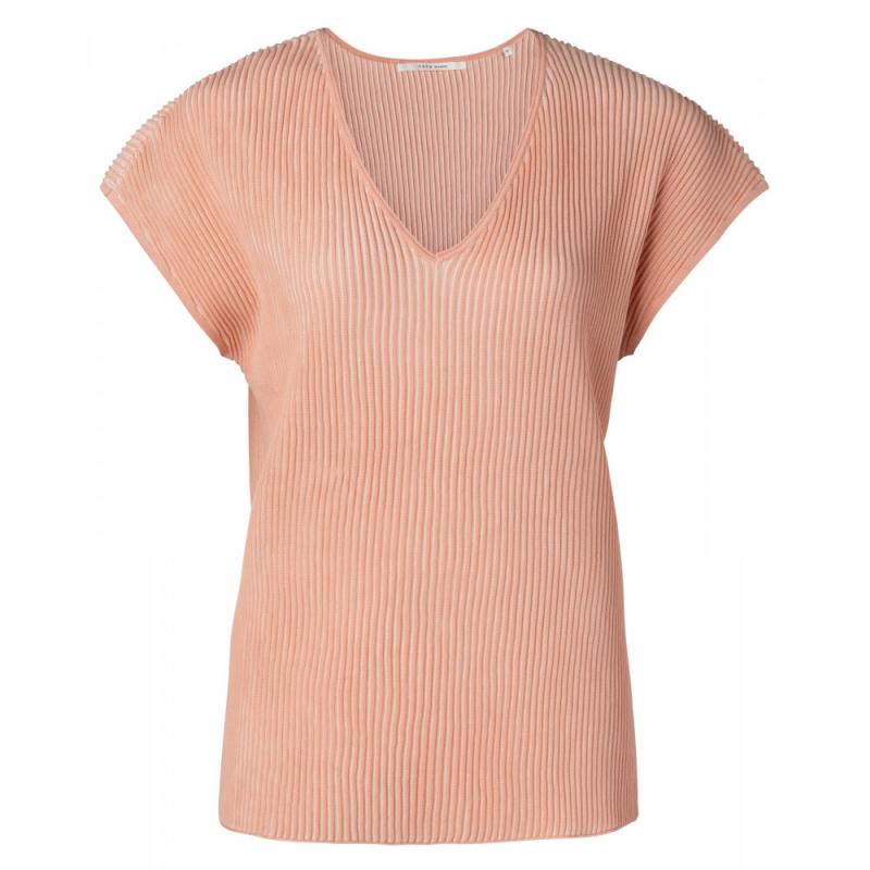 Rib Structure Sweater, V-neck, Cap sleaves