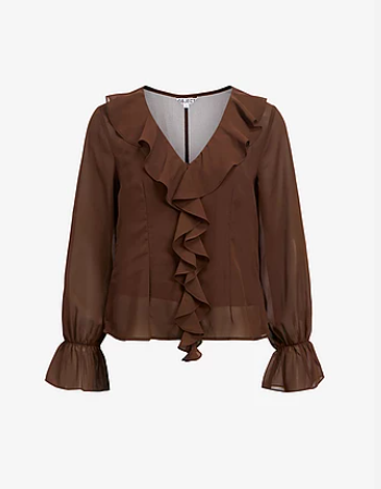 OBJGina l/s v-neck ruffle Top