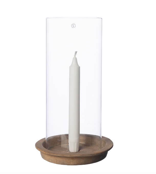 Ljuslykta terracotta/glascylinder - H30 D16cm