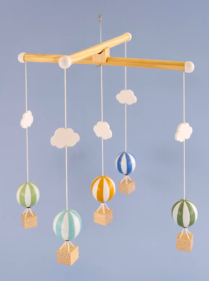 Wooden mobile air ballon - blue