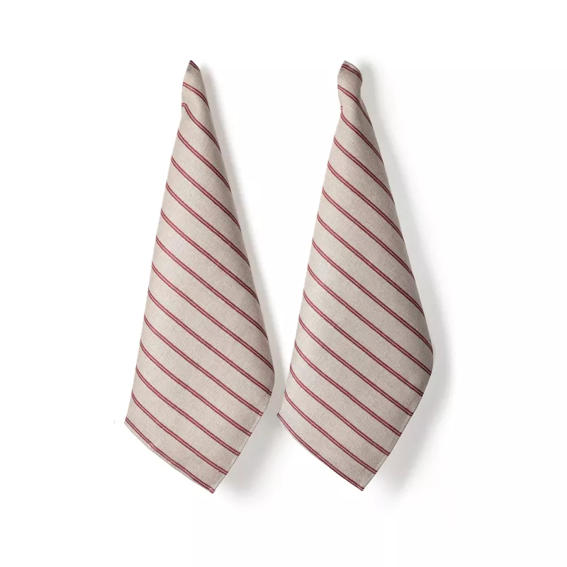 Handduk Linåker 2-pack - Natur/Röd 50x70