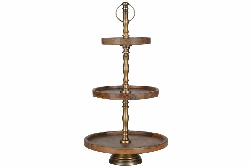 Våningsfat brun trä/mässing