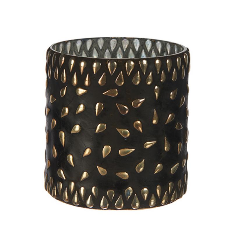 Glaslykta Emma med pärlor i guld - ljuslykta