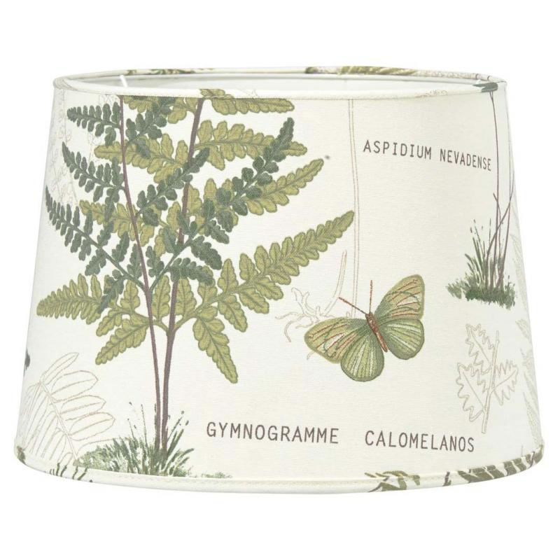 vit lampskärm med botaniskt mönster i grönt