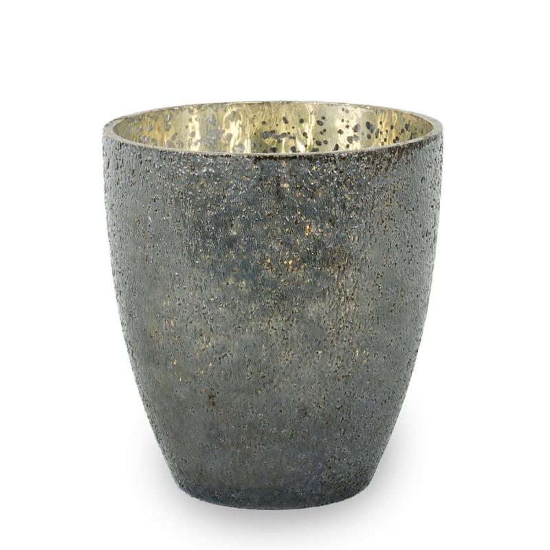 vit ljuslykta - ljuskopp melerat glas fattigmanssilver