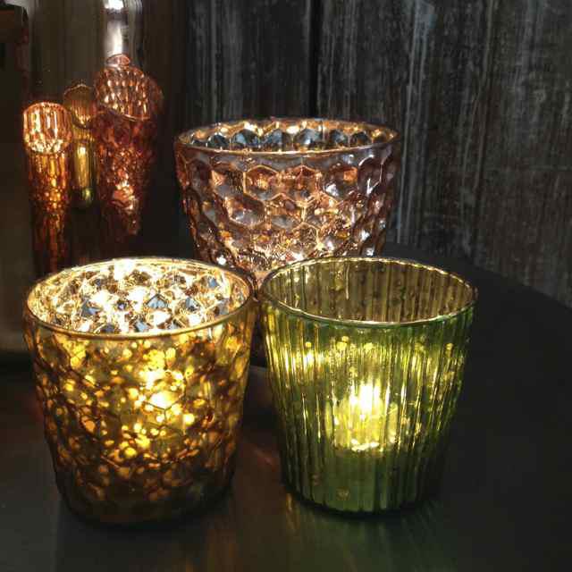 ljuslykta RAINBOW OLIV WAVE i glas fattigmanssilver