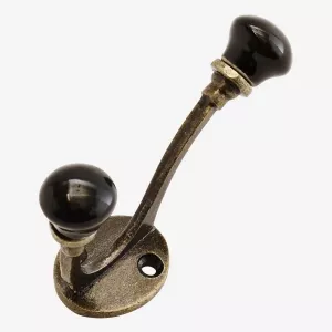 Dubbelkrok gammaldags krok i metall och porslin - väggkrok