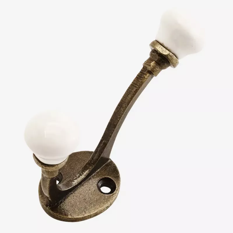 Dubbelkrok gammaldags krok i metall och vitt porslin