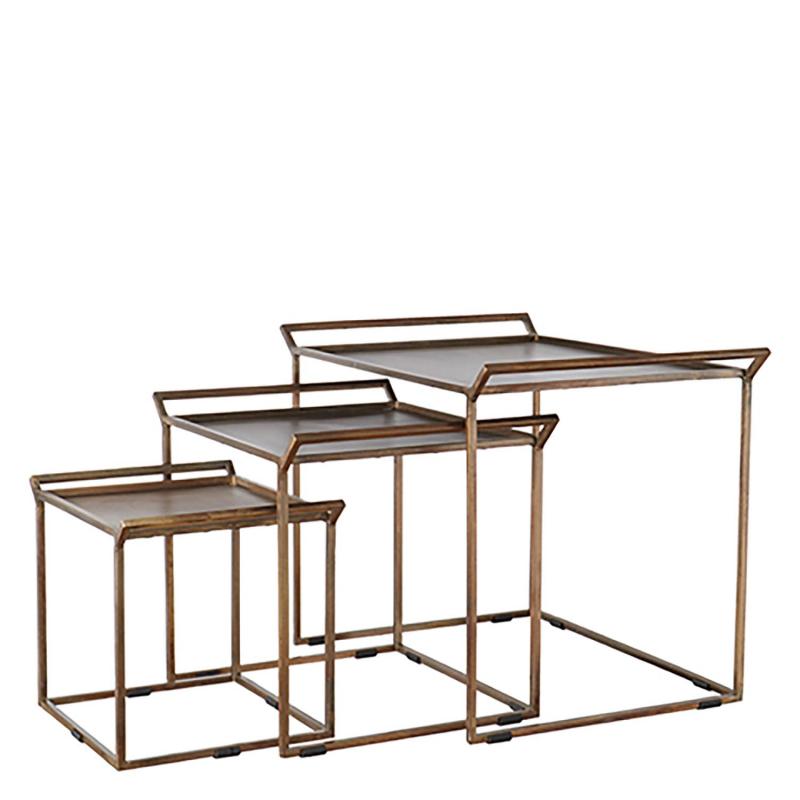 set med tre stycken sidobord i metall