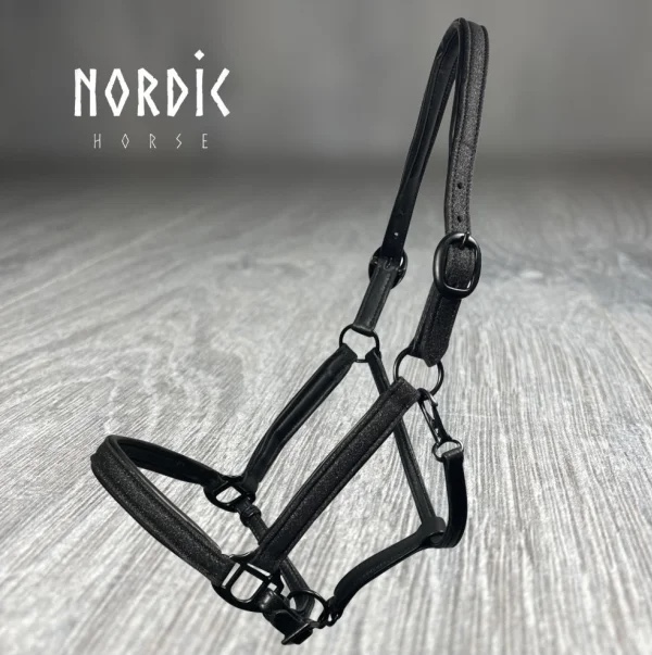 Lädergrimma med svart glitter