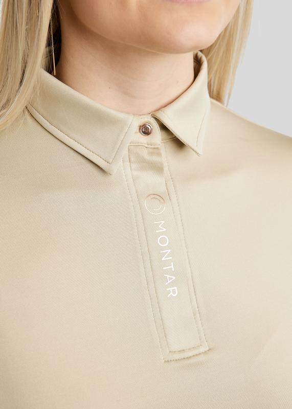MoSusan långärmad pikétröja med roséguldfärgad logotyp