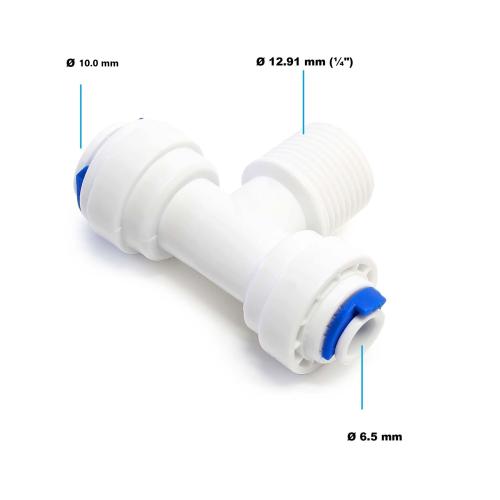Jaco-Anslutning T-koppling för slang med 6,35 mm och 10 mm, 13,2 mm utvändig gänga (1/4")