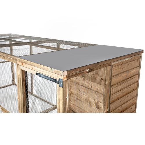 Voljär av underhållsfritt trä med fågelholk Tomas 448 x 179 x 183 cm