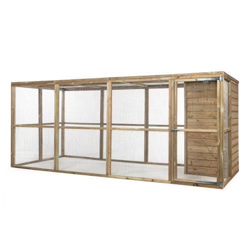 Voljär av underhållsfritt trä med fågelholk Tomas 448 x 179 x 183 cm