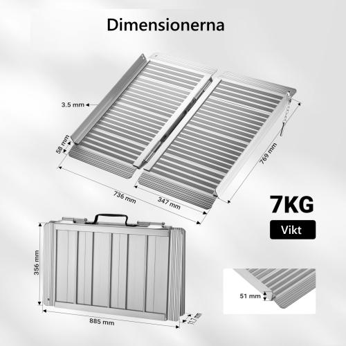 Rullstolsramp aluminium 90x73x5 cm hopfällbar