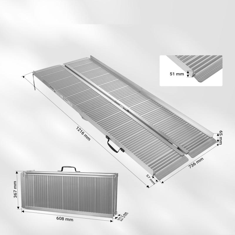 Flyttbar Ramp Rullstol Rullstolsramp dubbel hopfällbar, 122 cm, 270 kg, mobil ramp, aluminium