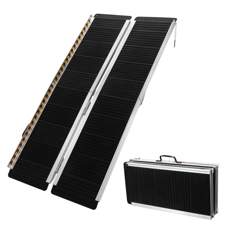 Rullstolsramp dubbel hopfällbar, 122 cm, 270 kg, halkfri yta, aluminium
