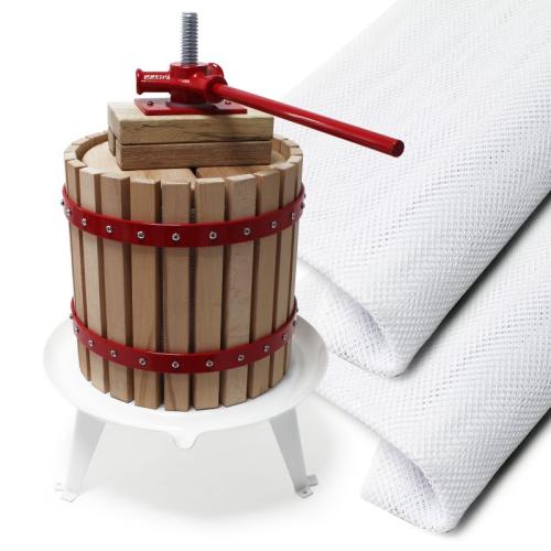 Fruktpress 30 liter med 3 matchande pressdukar