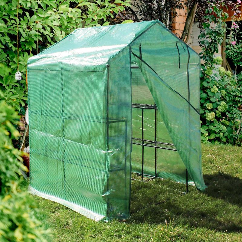 Växthus 143x143x195cm, PE-nätfolie, 8 hyllplan