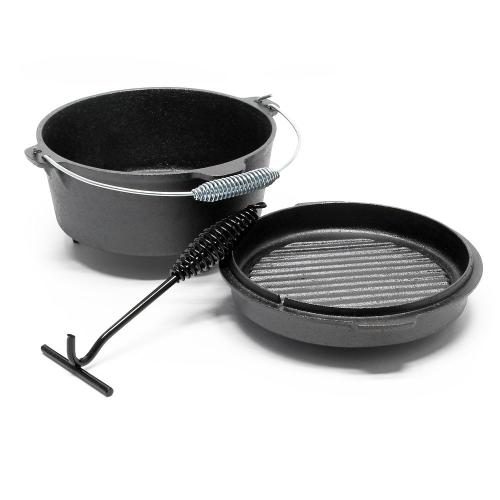 Holländsk ugn 3L med fötter och locklyftare gryta gjutjärn eldgryta