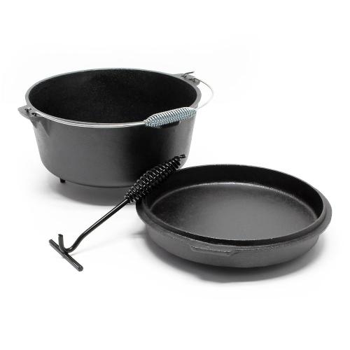 Holländsk ugn 8L med fötter och locklyftare gryta gjutjärn eldgryta