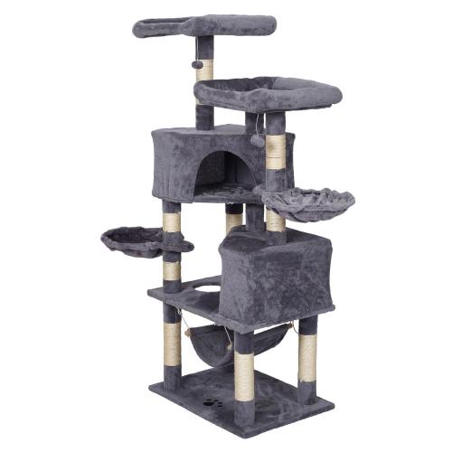 Katt klösträd 148 cm med tassavtryck och hängmattor