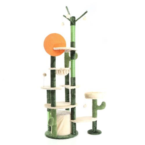 Katt klösträd kaktusgrönt 172 cm med sisal och hängmatta