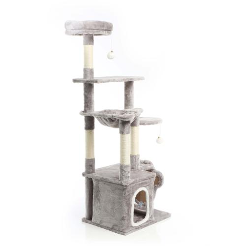 Katt klösträd tassform grå 135 cm med sisal och hus