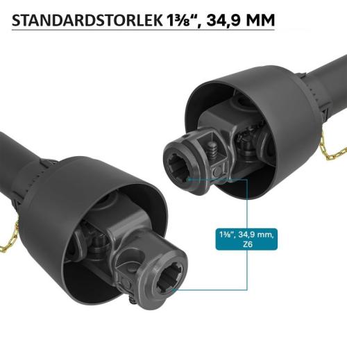 K-axel T6 1200-1560mm 830Nm 540varv/min, 74kW (100HK), 2x 1 3/8" 6 tänder kardanaxel