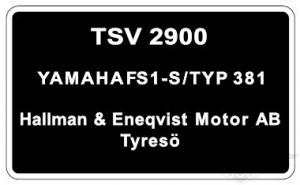 Typskylt Yamaha FS1-S/Typ 381