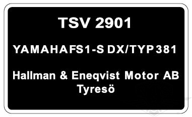 Typskylt Yamaha FS1-S DX/Typ 381