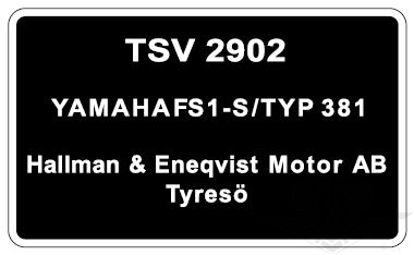 Typskylt Yamaha FS1-S/Typ 381