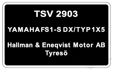 Typskylt Yamaha FS1-S DX/Typ 1X5